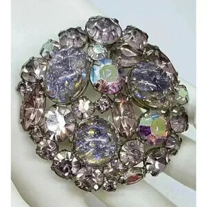 Vintage Lavender Foiled Cab Brooch RARE MultiColor Multi Shape Rhinestone